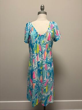Lilly Pulitzer Aqua Multi V-Neck Surfboard Print Coverup